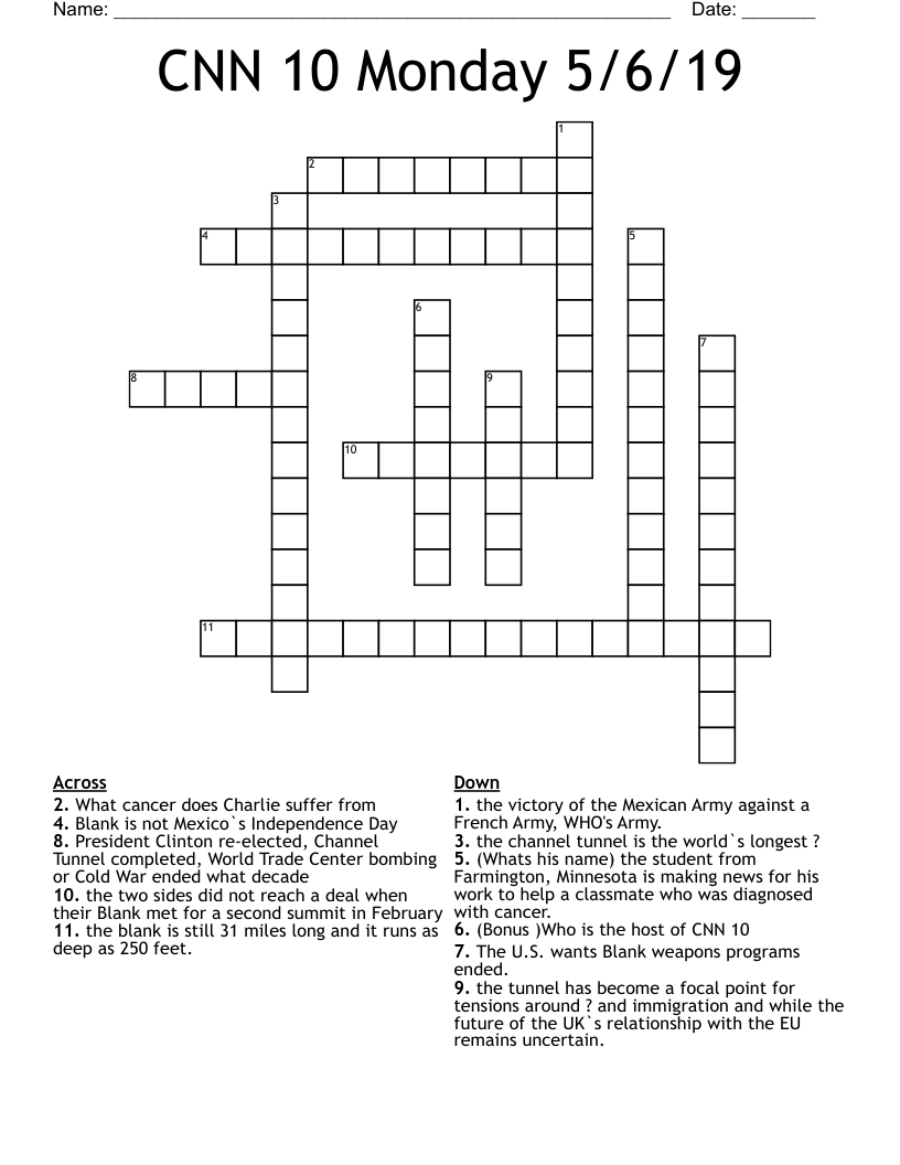 CNN 10 Monday 5/6/19 Crossword