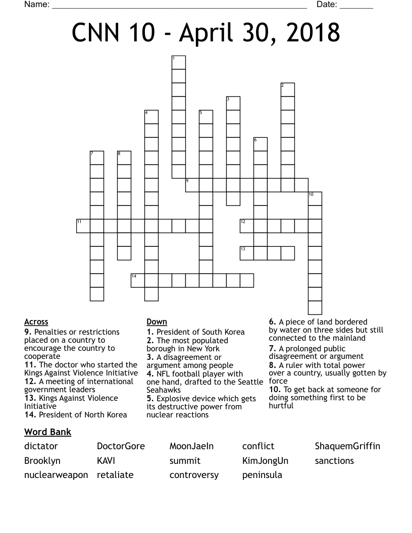 CNN 10 - April 30, 2018 Crossword