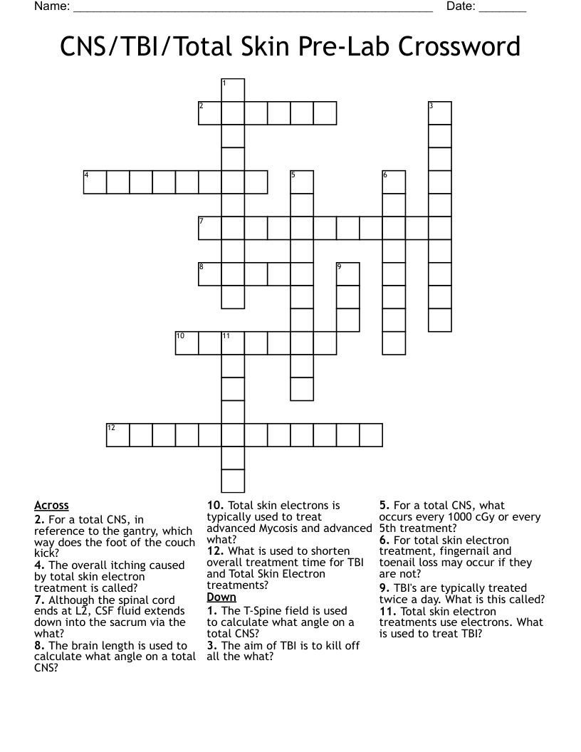 CNS/TBI/Total Skin Pre-Lab Crossword