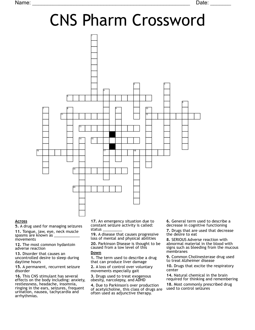 CNS Pharm Crossword
