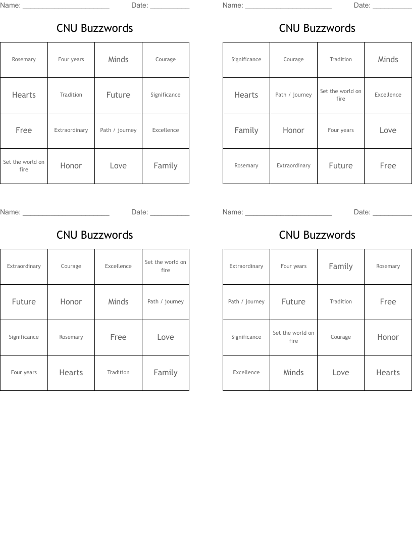 CNU Buzzwords  Bingo Cards