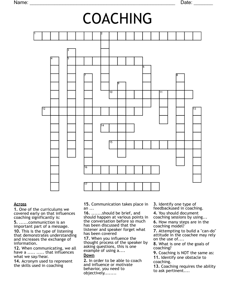 COACHING Crossword
