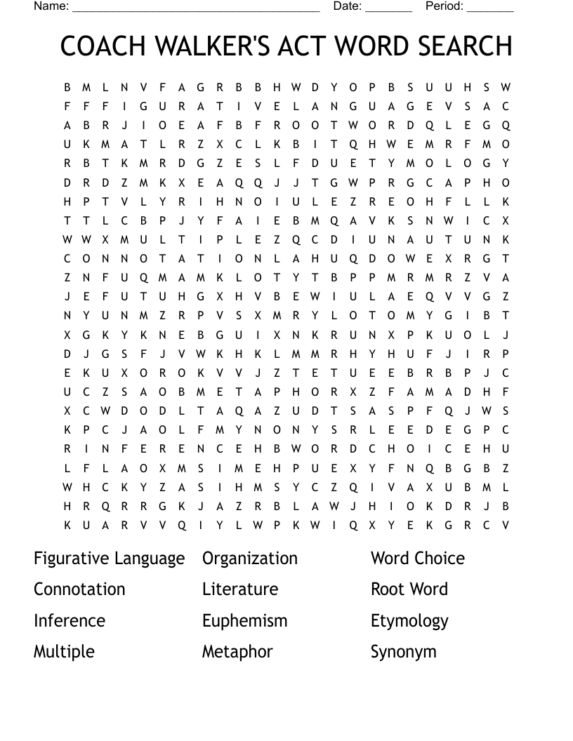 COACH WALKER'S ACT WORD SEARCH
