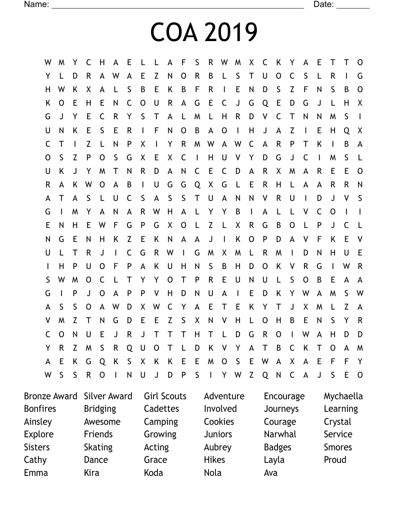 COA 2019 Word Search