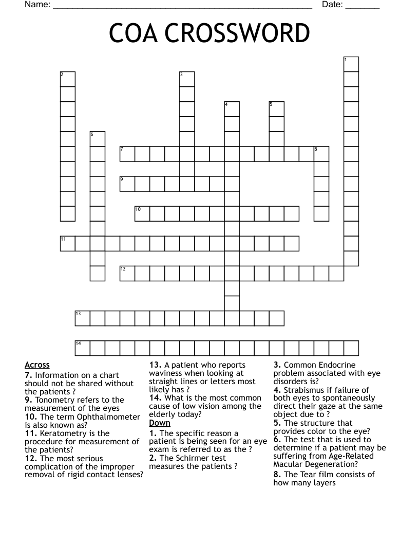 COA CROSSWORD