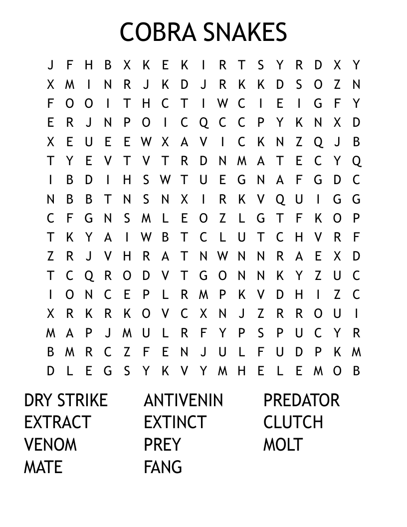COBRA SNAKES Word Search