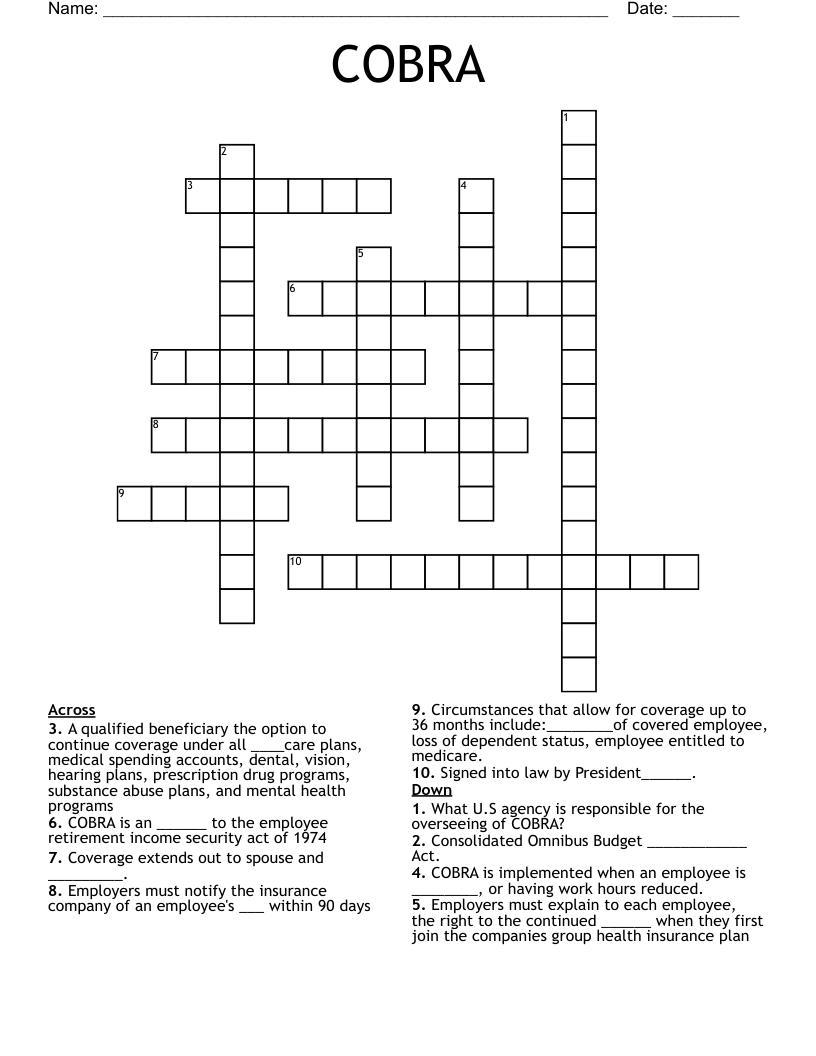 COBRA  Crossword