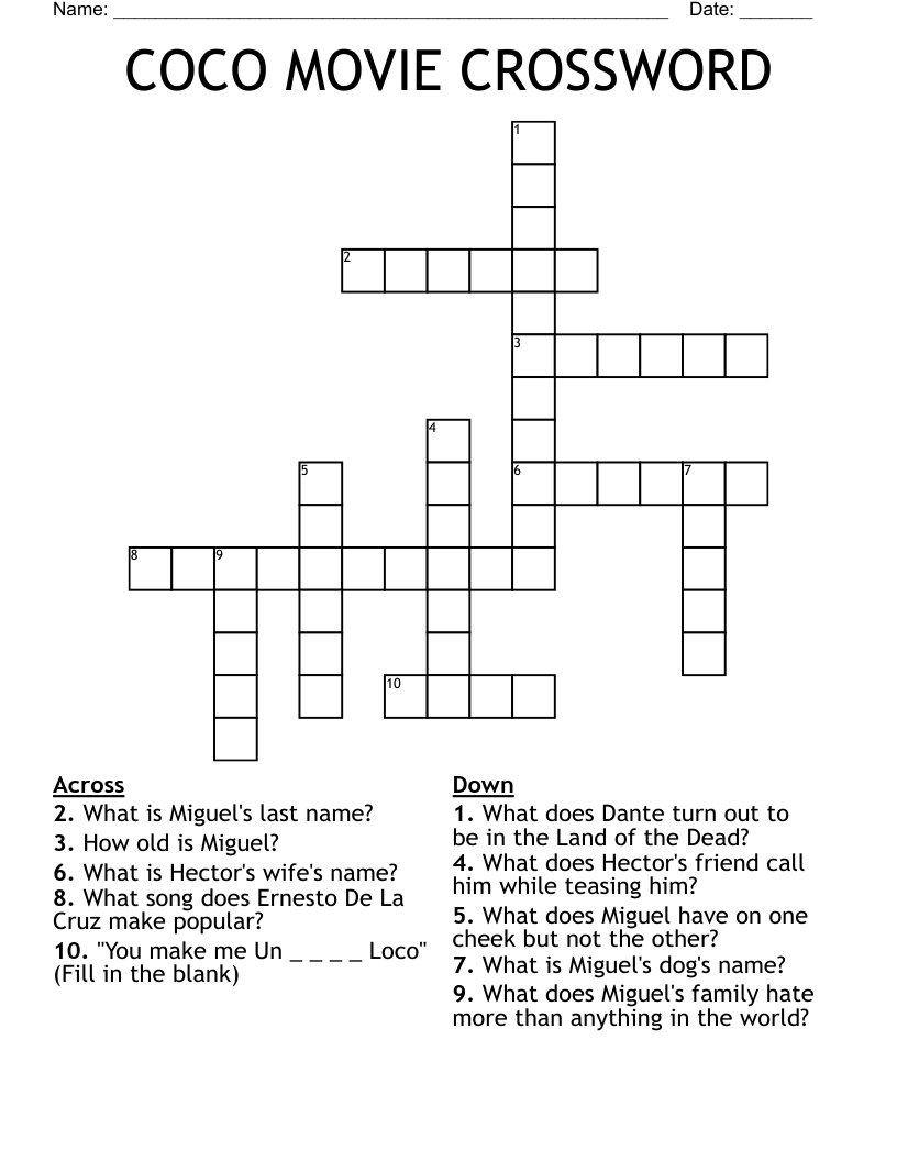 COCO MOVIE CROSSWORD
