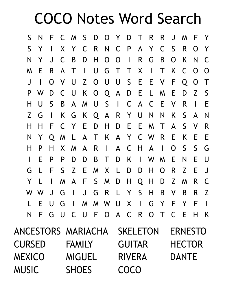 COCO Notes Word Search