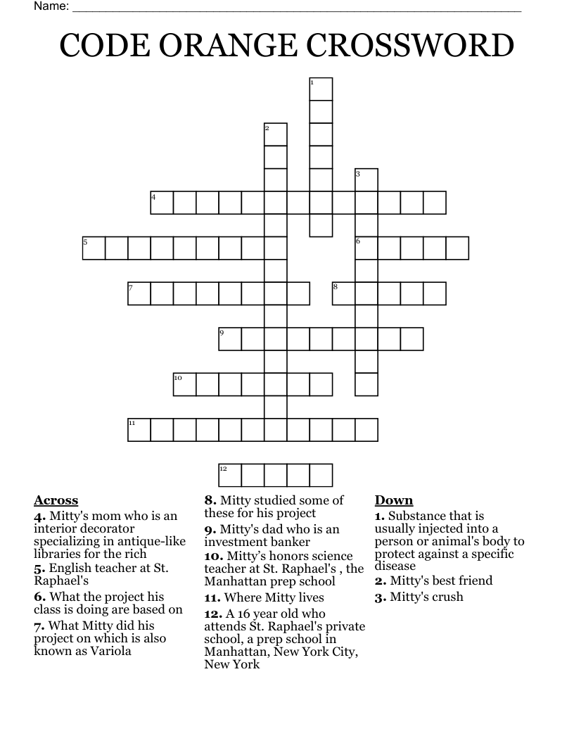 CODE ORANGE CROSSWORD