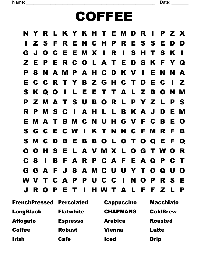 COFFEE Word Search