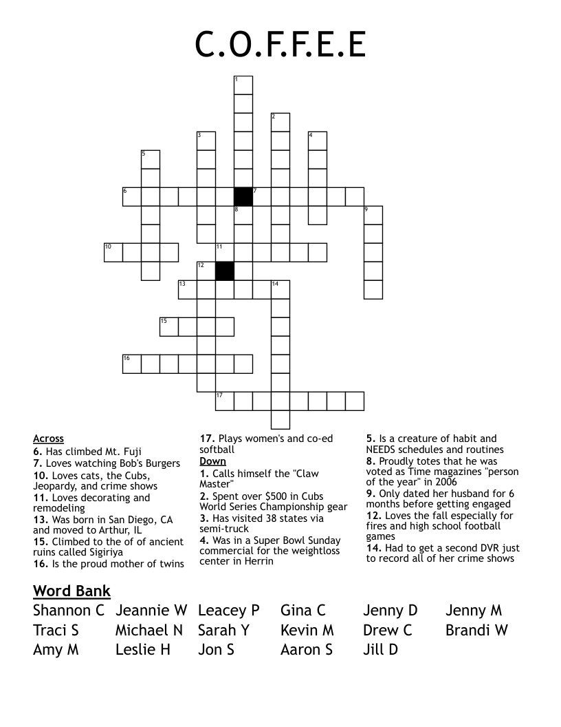C.O.F.F.E.E Crossword