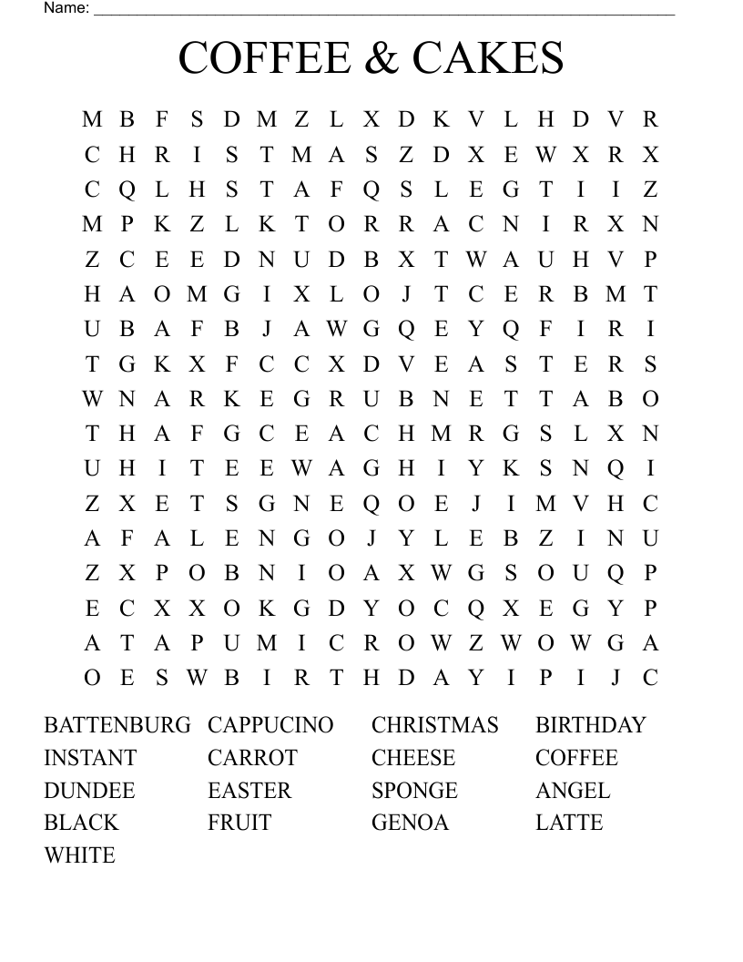 COFFEE & CAKES Word Search