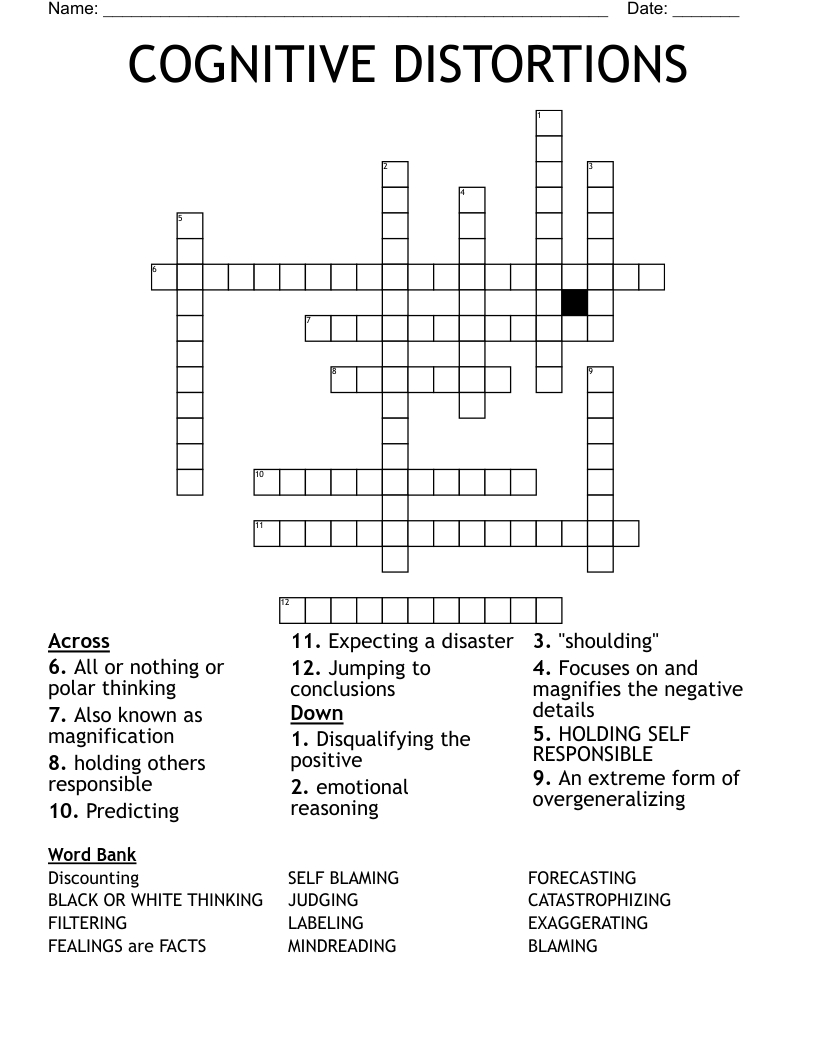 COGNITIVE DISTORTIONS Crossword