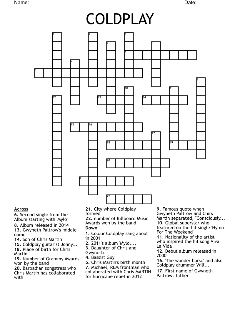 COLDPLAY Crossword