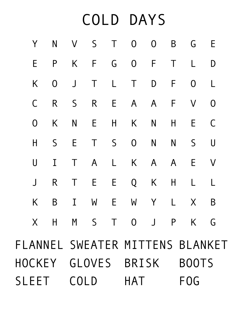 COLD DAYS Word Search