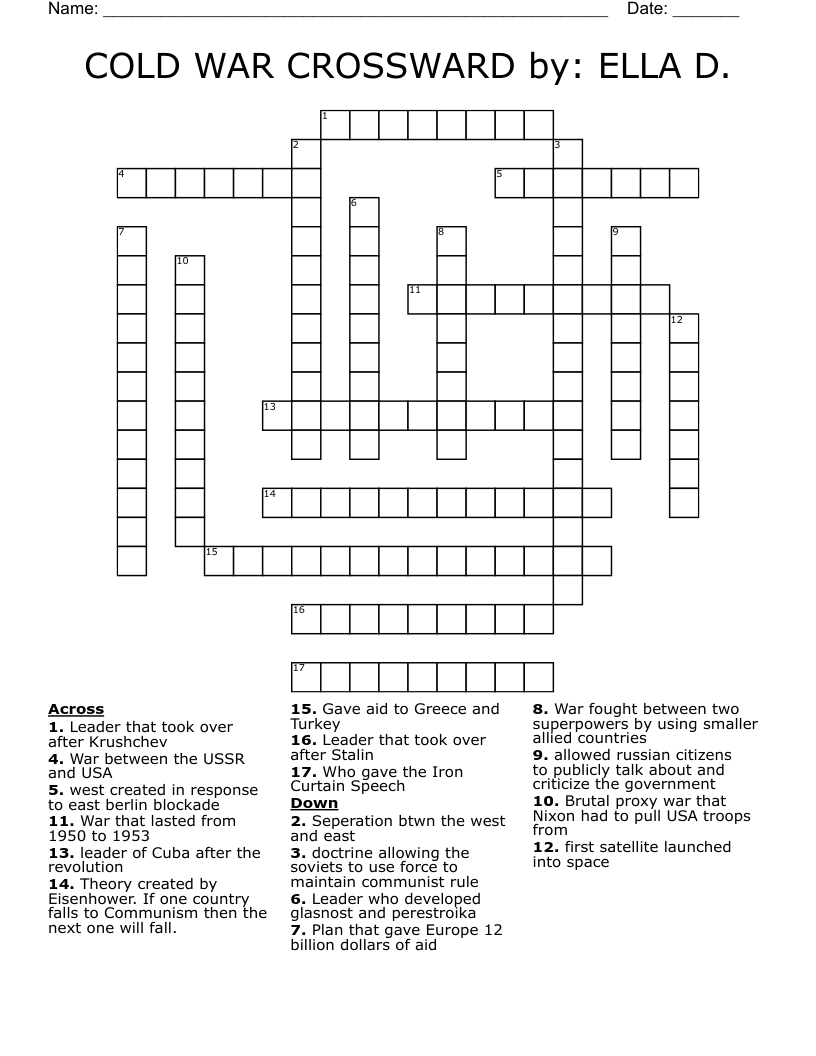 COLD WAR CROSSWARD by: ELLA D. Crossword