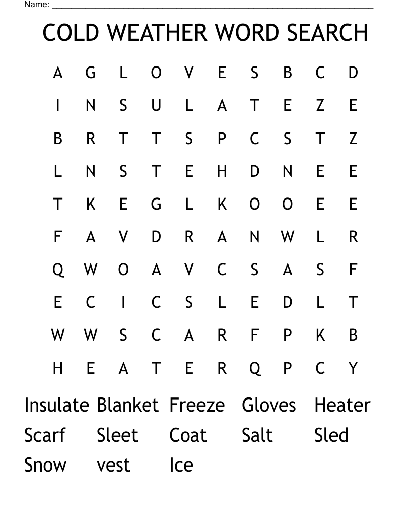 COLD WEATHER WORD SEARCH
