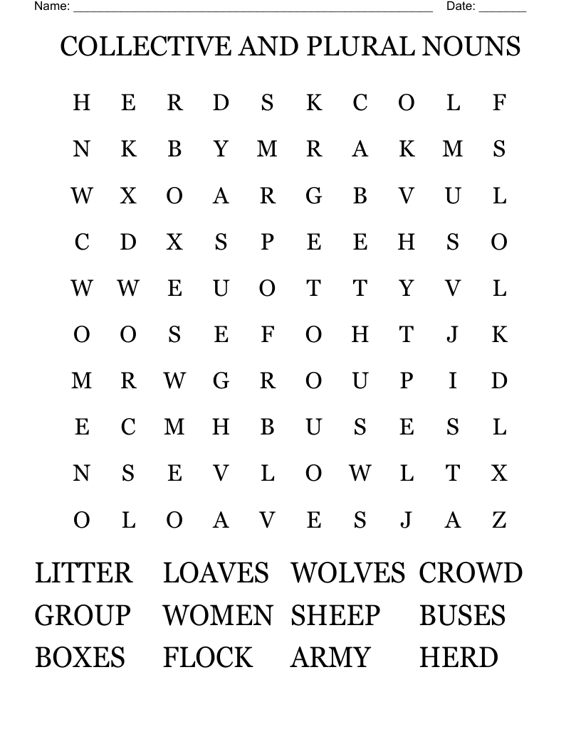 COLLECTIVE AND PLURAL NOUNS Word Search