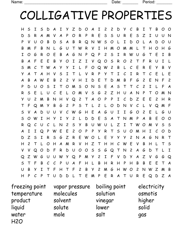 COLLIGATIVE PROPERTIES Word Search