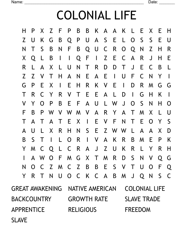 COLONIAL LIFE Word Search