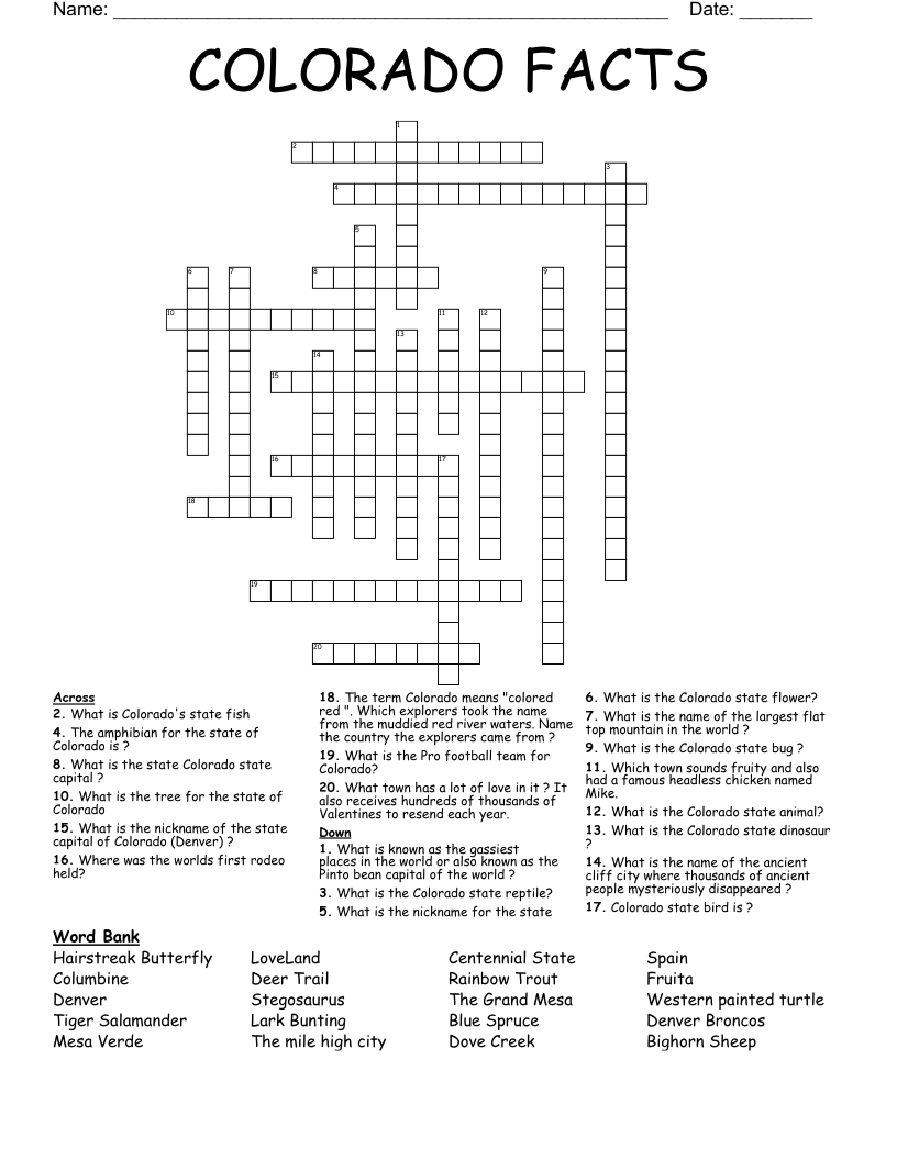 COLORADO FACTS Crossword