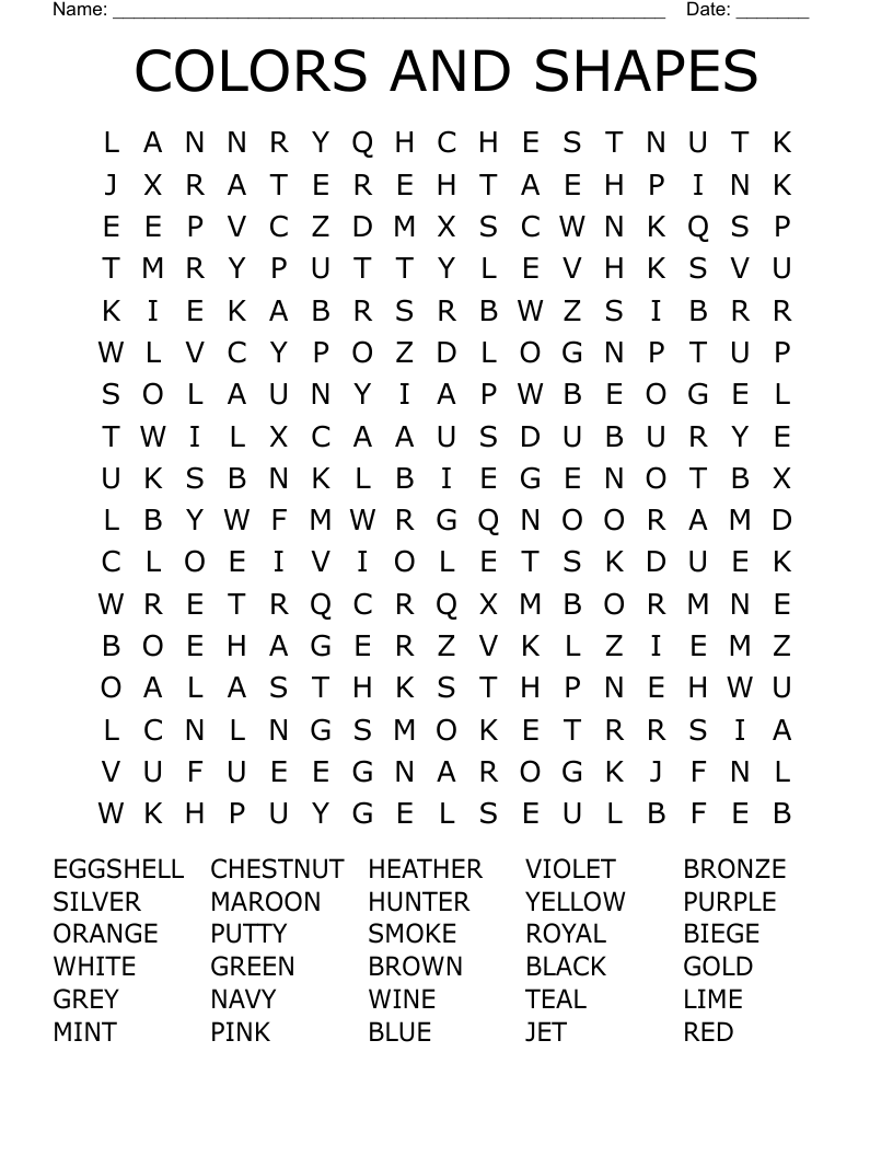 COLORS AND SHAPES Word Search