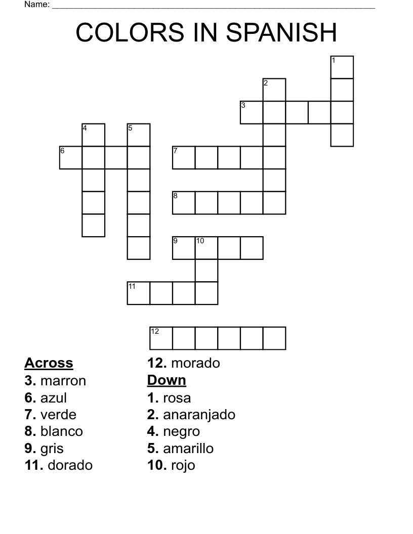 COLORS IN SPANISH  Crossword