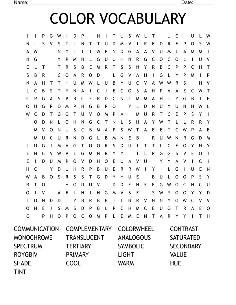 COLOR VOCABULARY Word Search