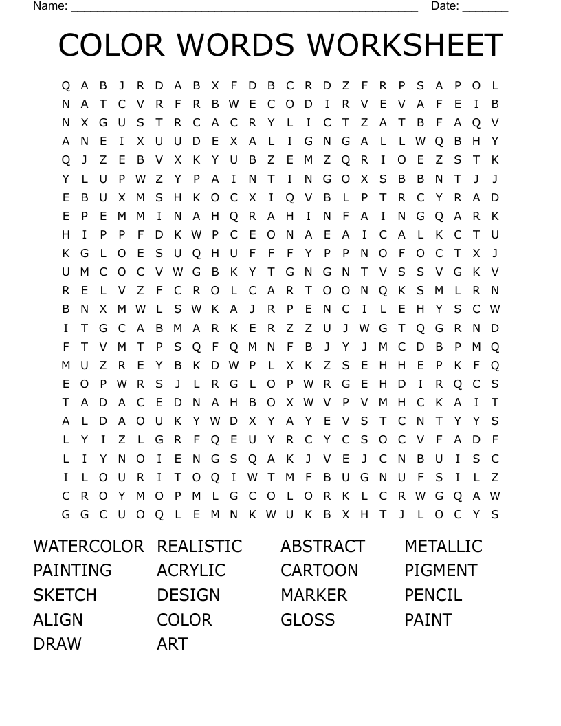 COLOR WORDS WORKSHEET Word Search