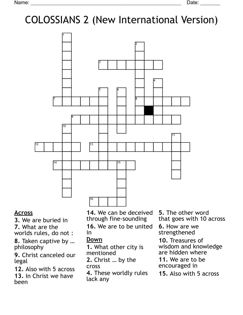 COLOSSIANS 2 (New International Version) Crossword