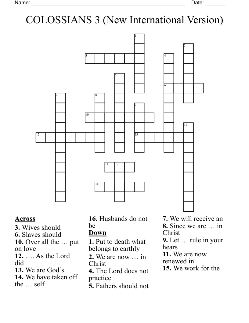 COLOSSIANS 3 (New International Version) Crossword