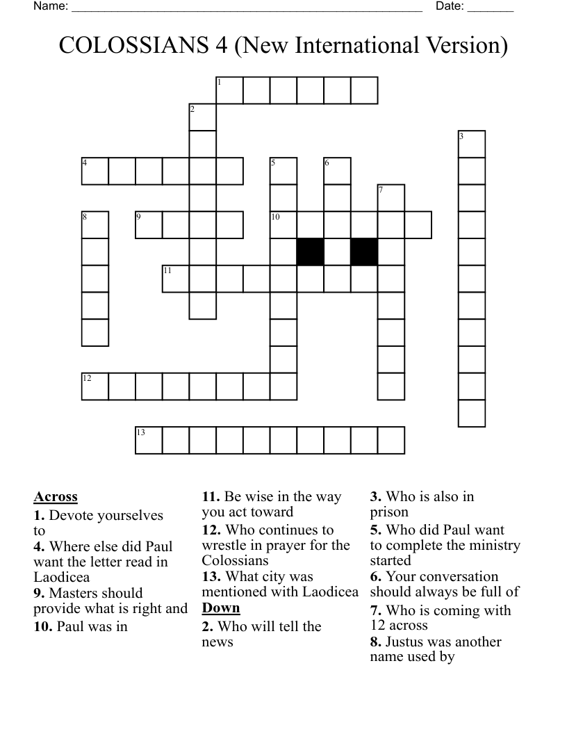 COLOSSIANS 4 (New International Version) Crossword
