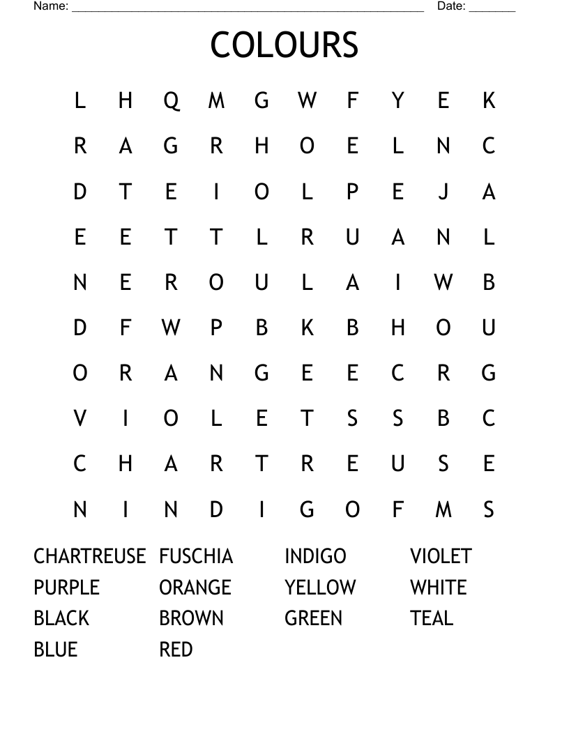 COLOURS Word Search