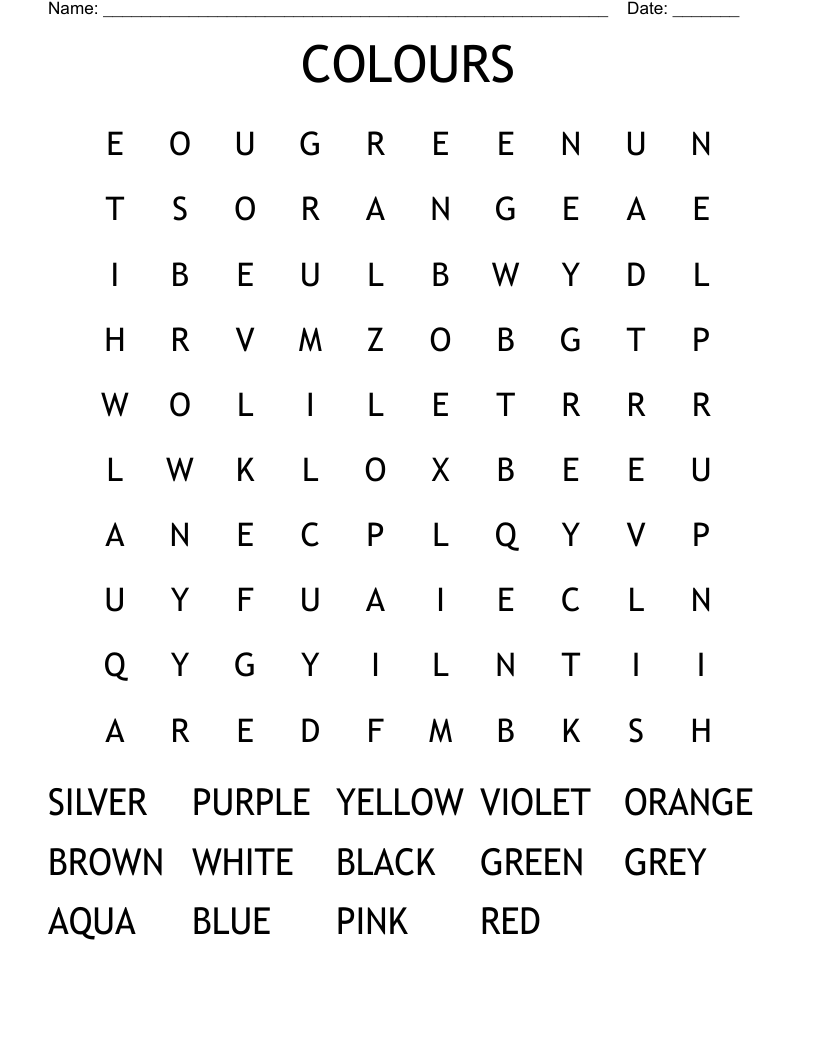 COLOURS Word Search