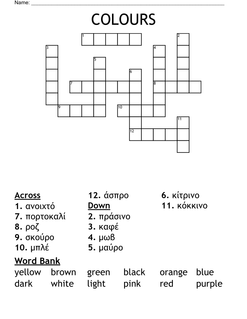 COLOURS Crossword