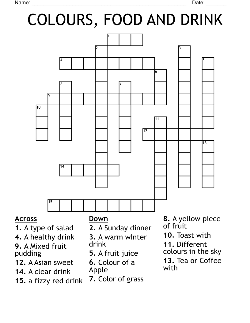 COLOURS, FOOD AND DRINK Crossword