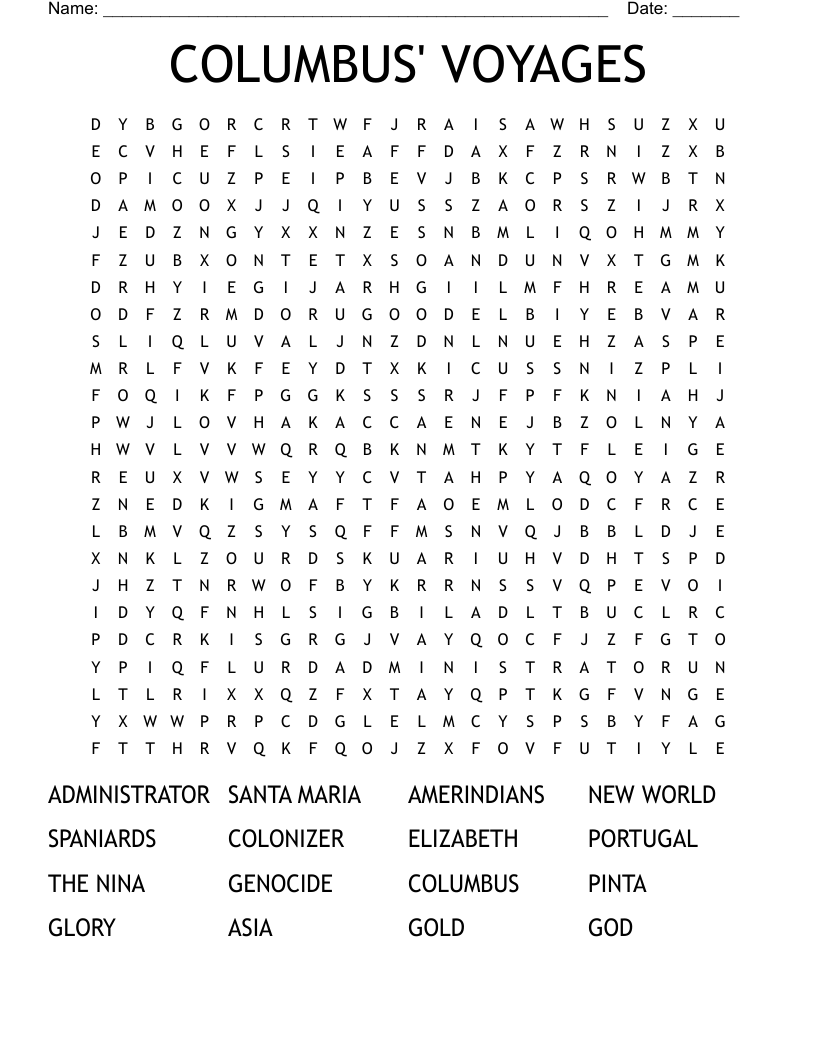 COLUMBUS' VOYAGES Word Search