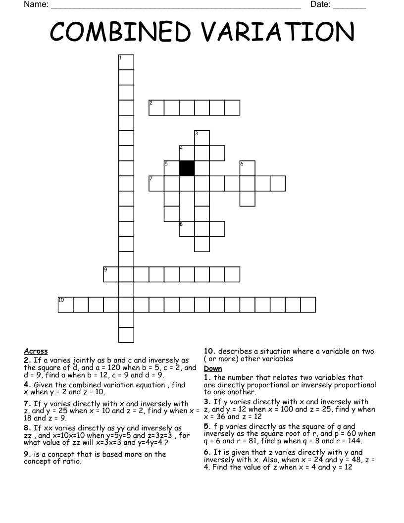COMBINED VARIATION Crossword