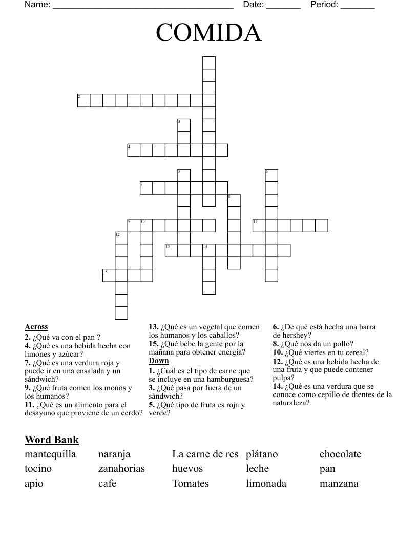 COMIDA Crossword