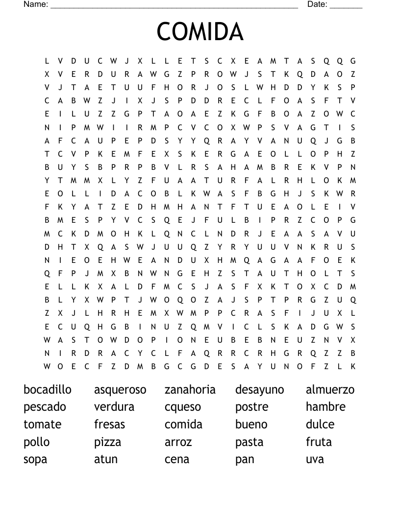 COMIDA  Word Search