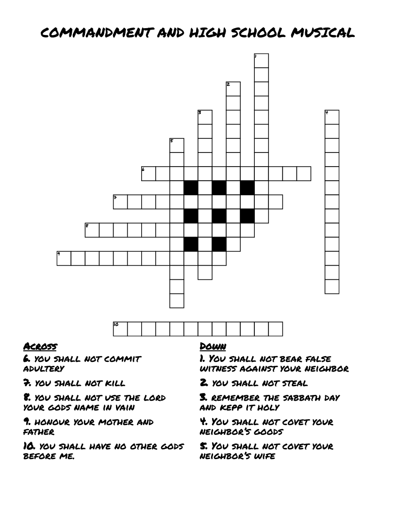 COMMANDMENT AND HIGH SCHOOL MUSICAL Crossword