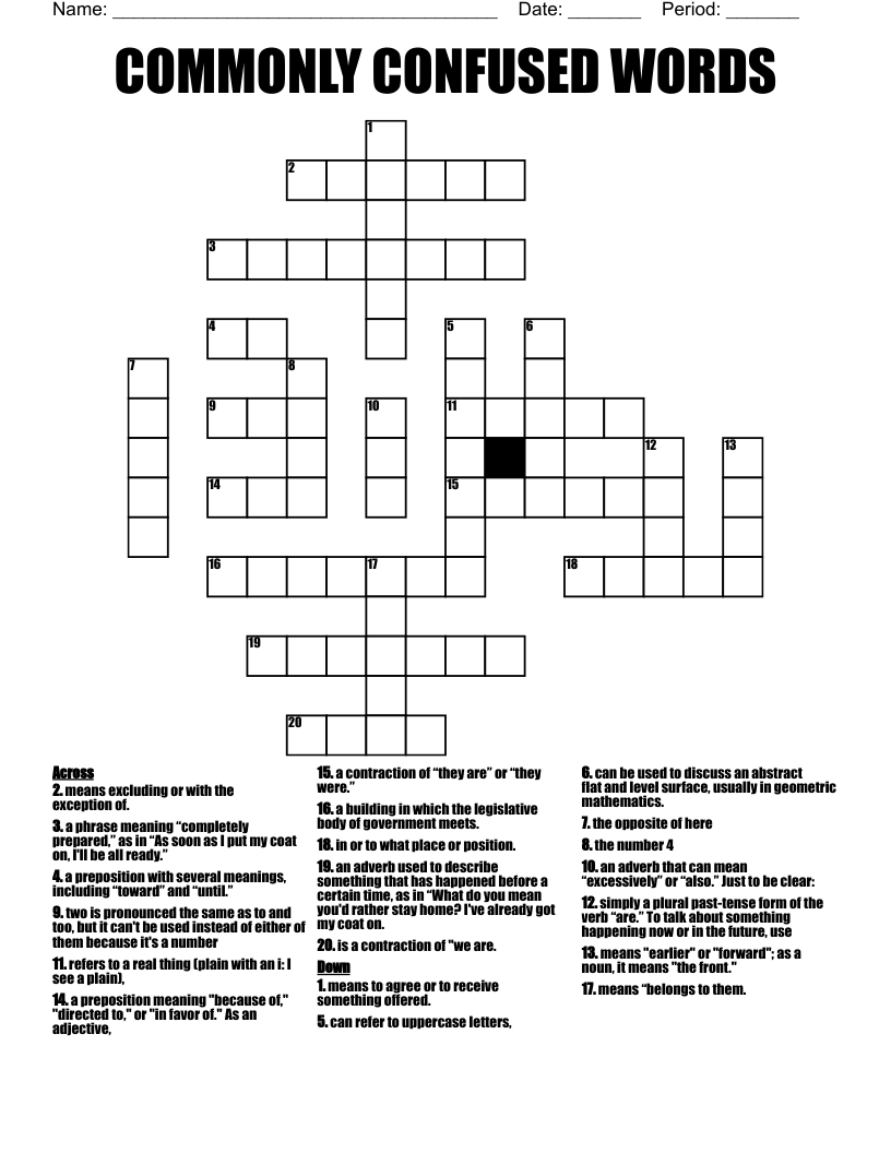 COMMONLY CONFUSED WORDS Crossword