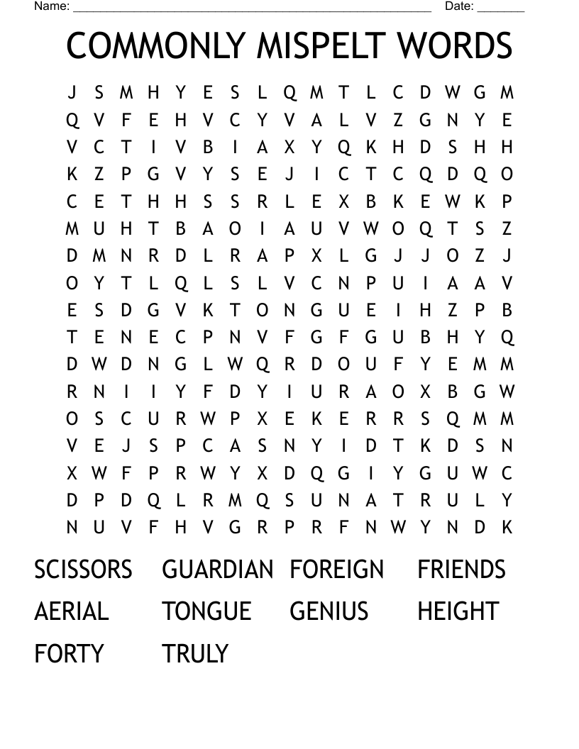 COMMONLY MISPELT WORDS Word Search