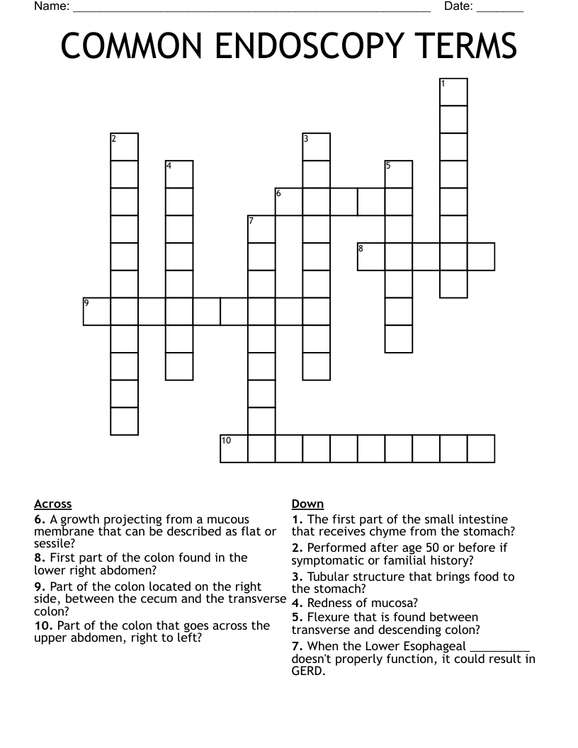 COMMON ENDOSCOPY TERMS Crossword