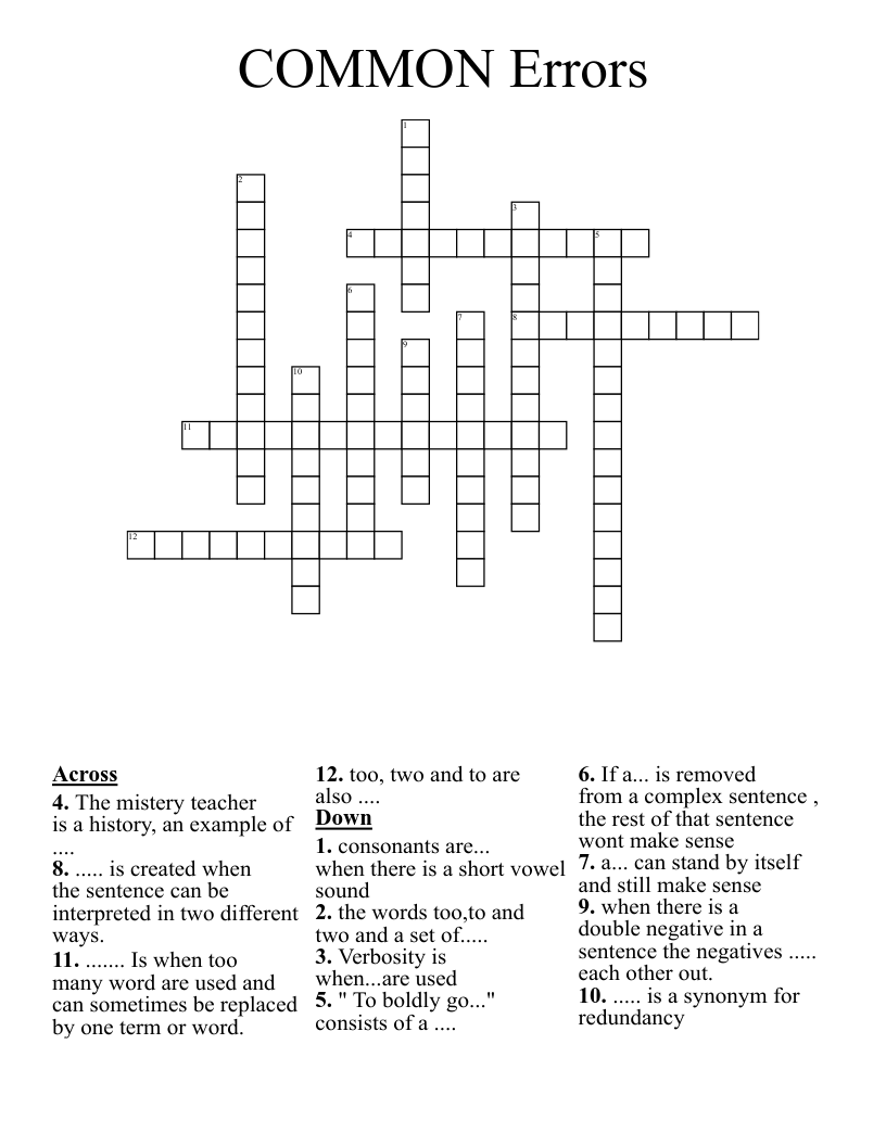 COMMON Errors Crossword