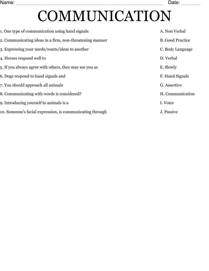 COMMUNICATION Worksheet