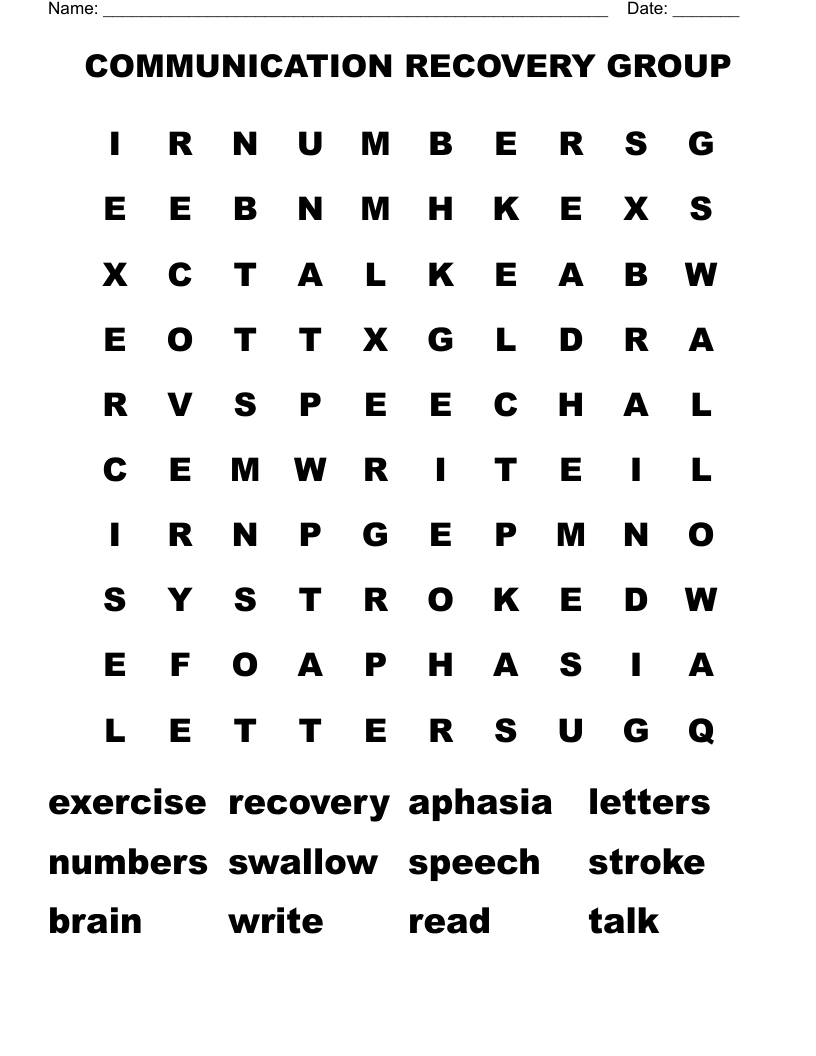 COMMUNICATION RECOVERY GROUP Word Search