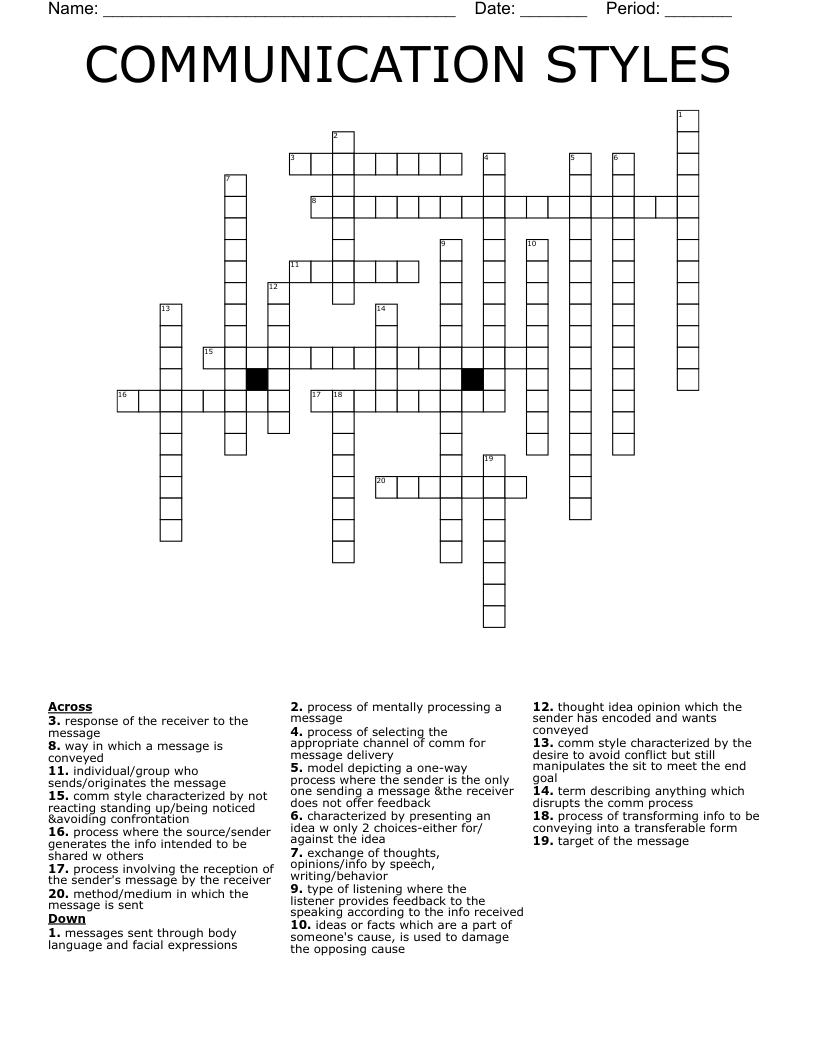 COMMUNICATION STYLES Crossword