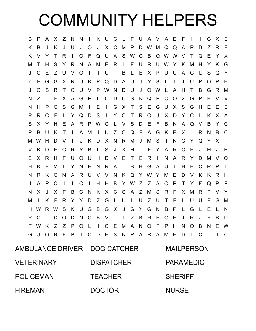 COMMUNITY HELPERS Word Search